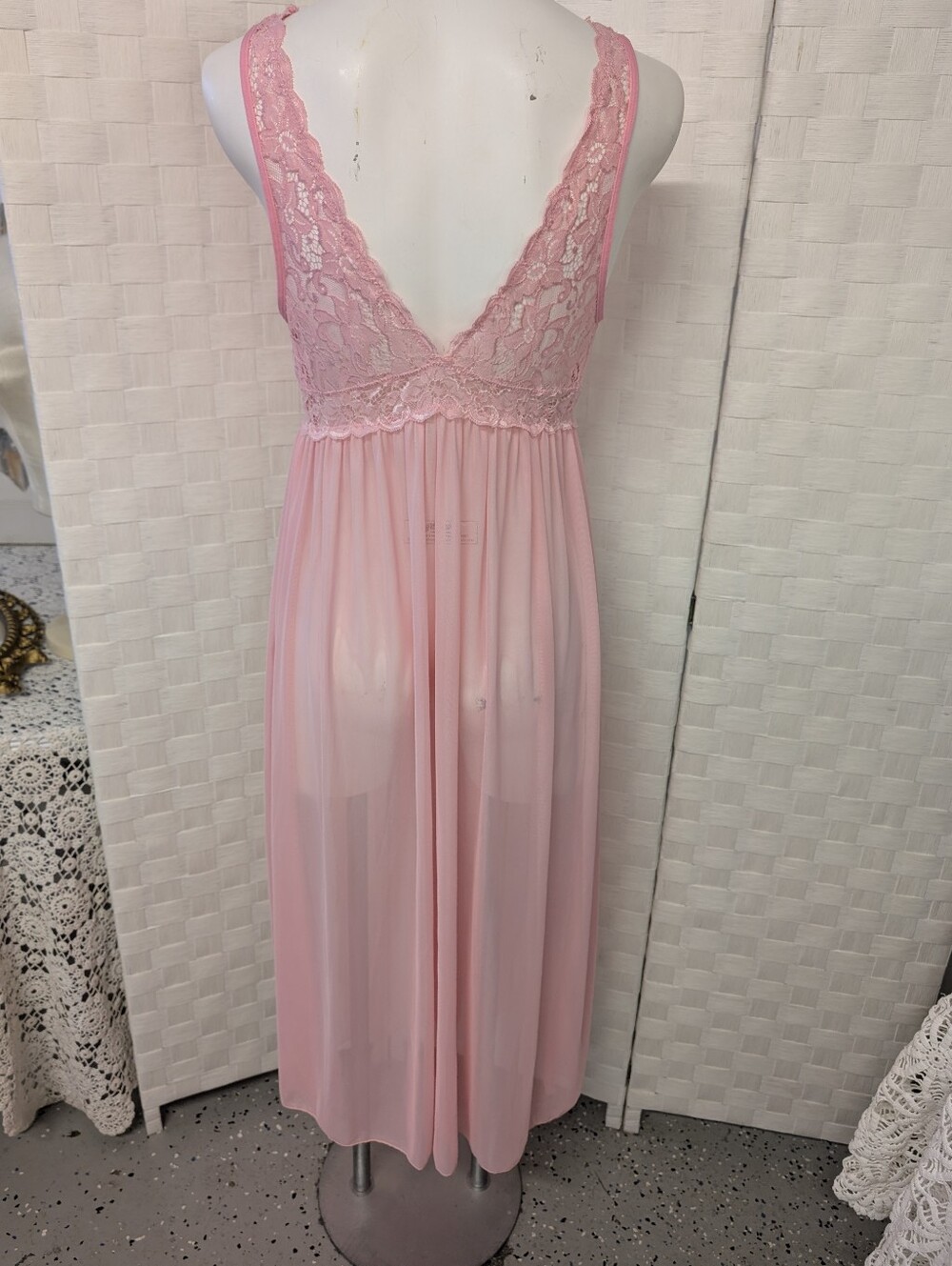Nightgown Lingerie Pink Lace Empire-Waist Nightgown Size L - Picture 2 of 4